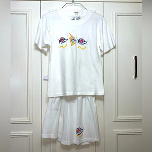 Infinity Vintage White Fish/Cruise/Coastal Embroidered Short/Top‎ set Medium
